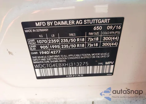 2017 Mercedes-Benz Gla 250 from USA, damaged, VIN WDCTG4EBXHJ313275